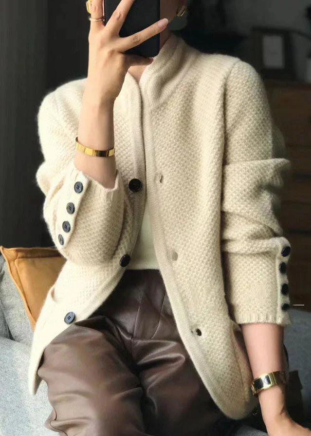 Women's cozy luxurious button-up cardigan. Elegant layering piece for fall & winter chic style.