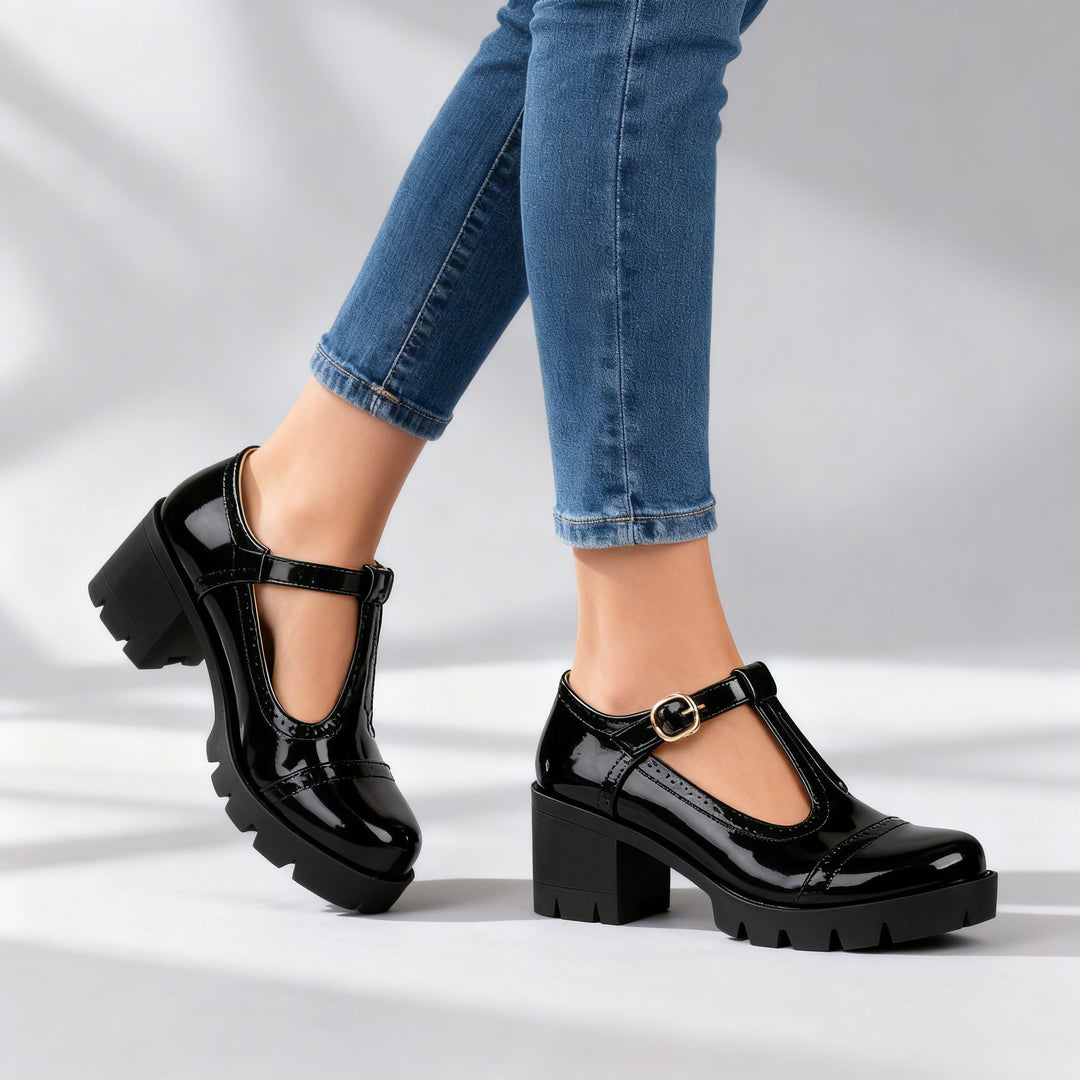 Sophisticated women's Mary Jane high heels with T-bar strap, combining comfort with classic style.