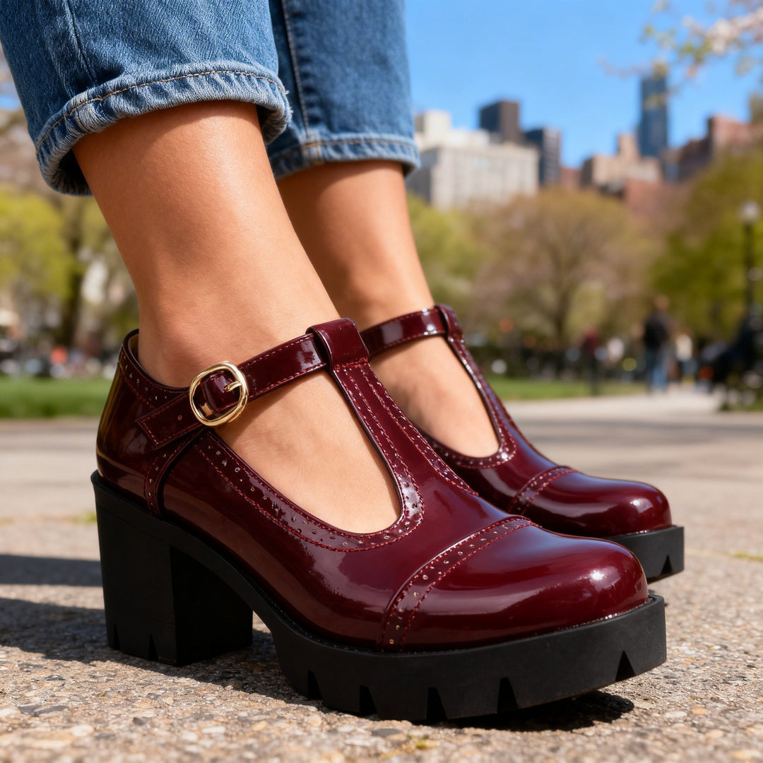 Timeless women's Mary Jane footwear, T-bar strap and comfortable block heel for classic elegance.