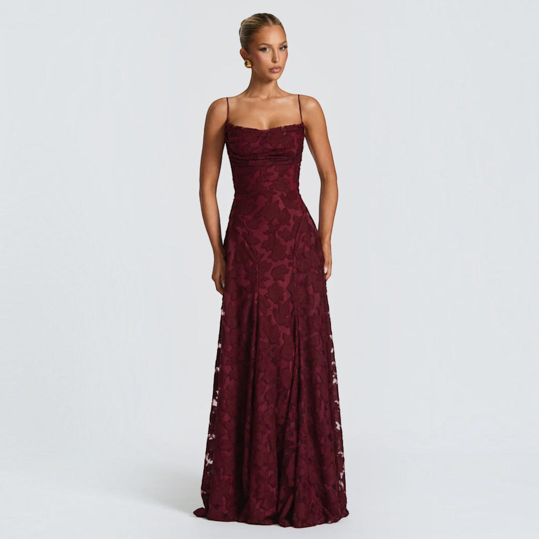 Elegant women's maxi dress for formal events, perfect as a wedding guest or evening gown.