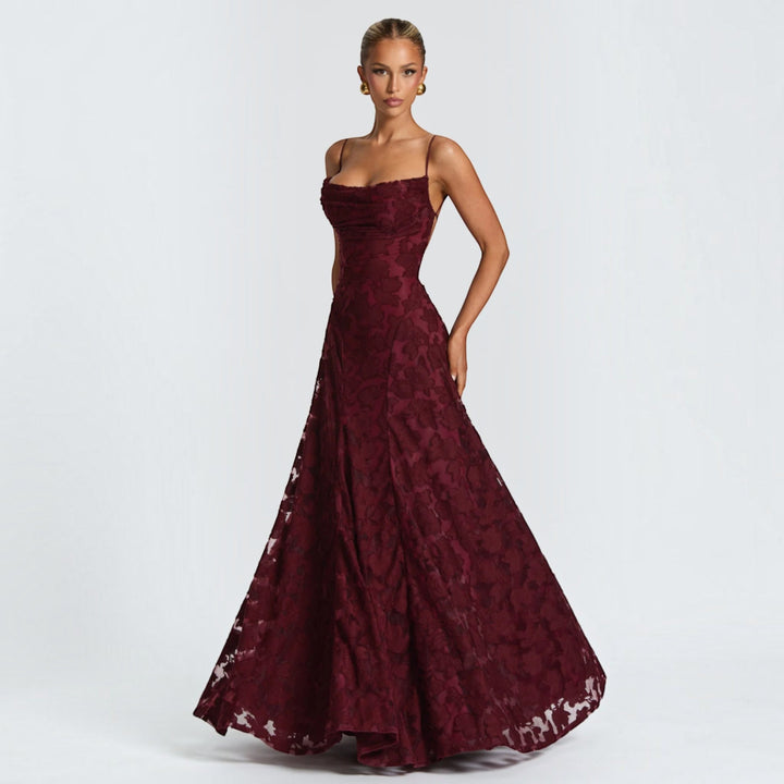 Luxurious women's long evening gown, an elegant maxi dress for weddings & formal events.