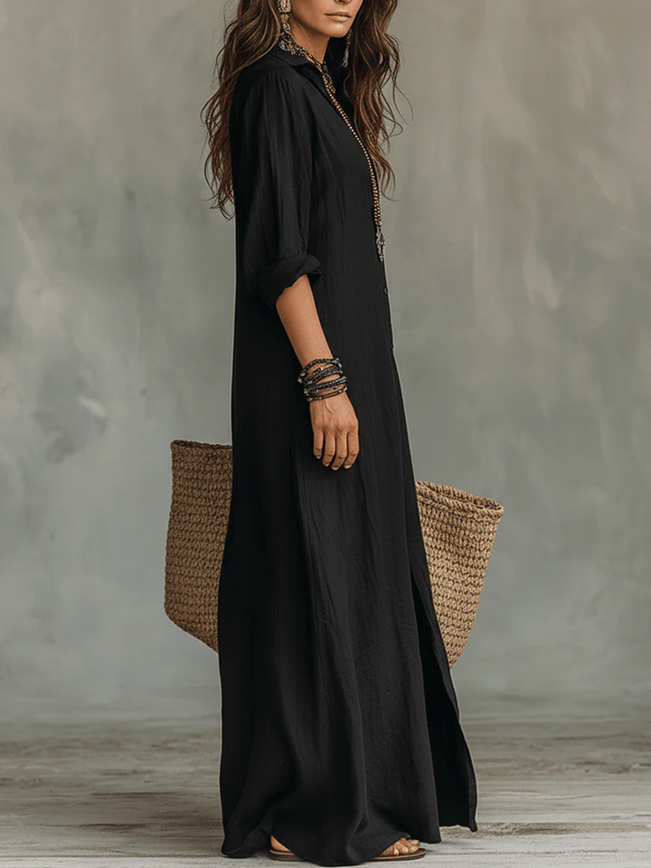 Comfortable long women's dress. A versatile elegant maxi for everyday chic or evening events.