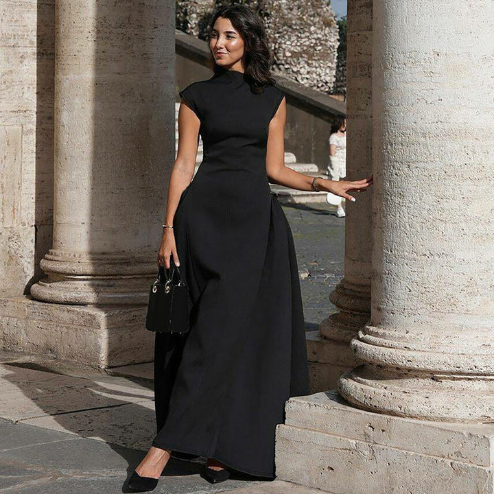 Chic women's formal maxi dress with a unique stand collar design & fashionable high side slit.