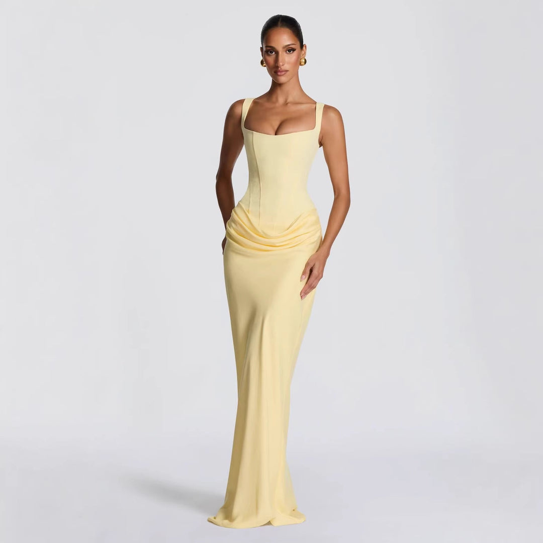 Stylish maxi dress with a flattering silhouette and delicate spaghetti straps.