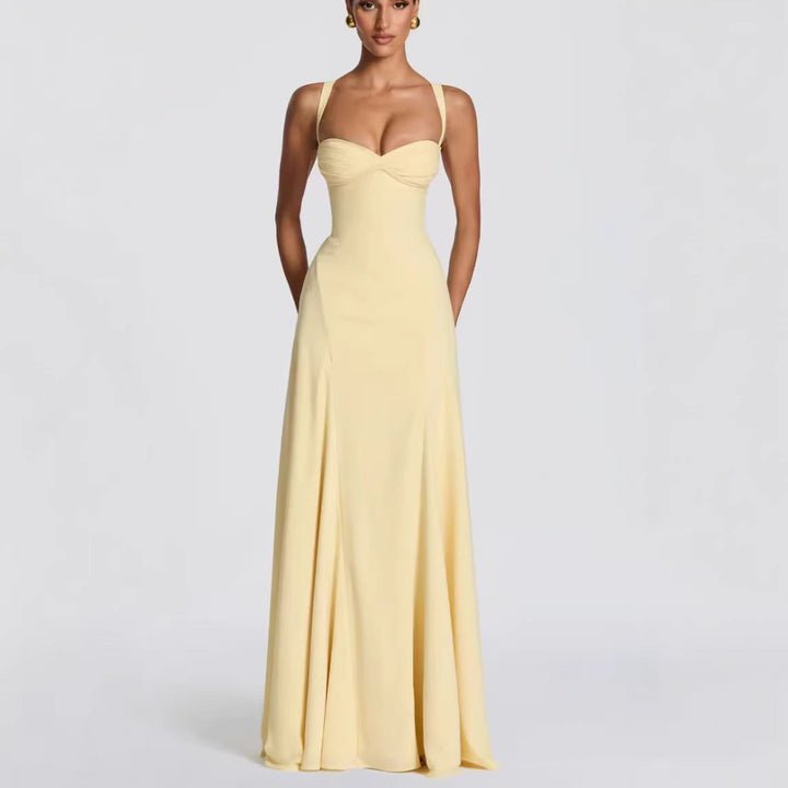 Elegant women's maxi dress with heart neckline, perfect for parties, evening events & special occasions.