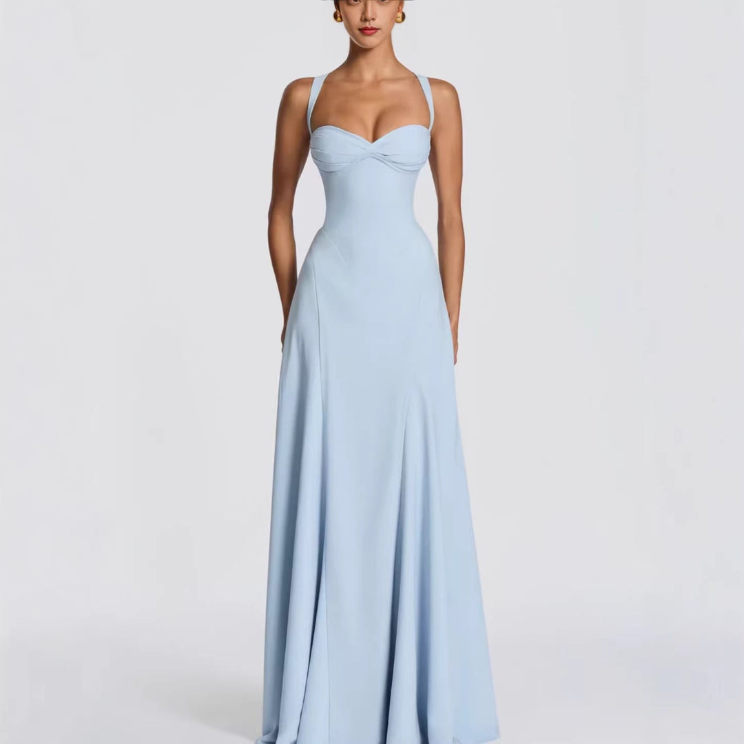 Chic women's elegant summer maxi dress featuring a romantic heart neckline, perfect for special occasions.