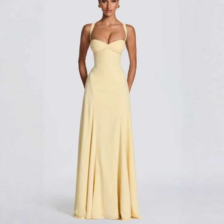 Versatile women's party & evening maxi dress with a flattering heart neckline for any formal occasion.