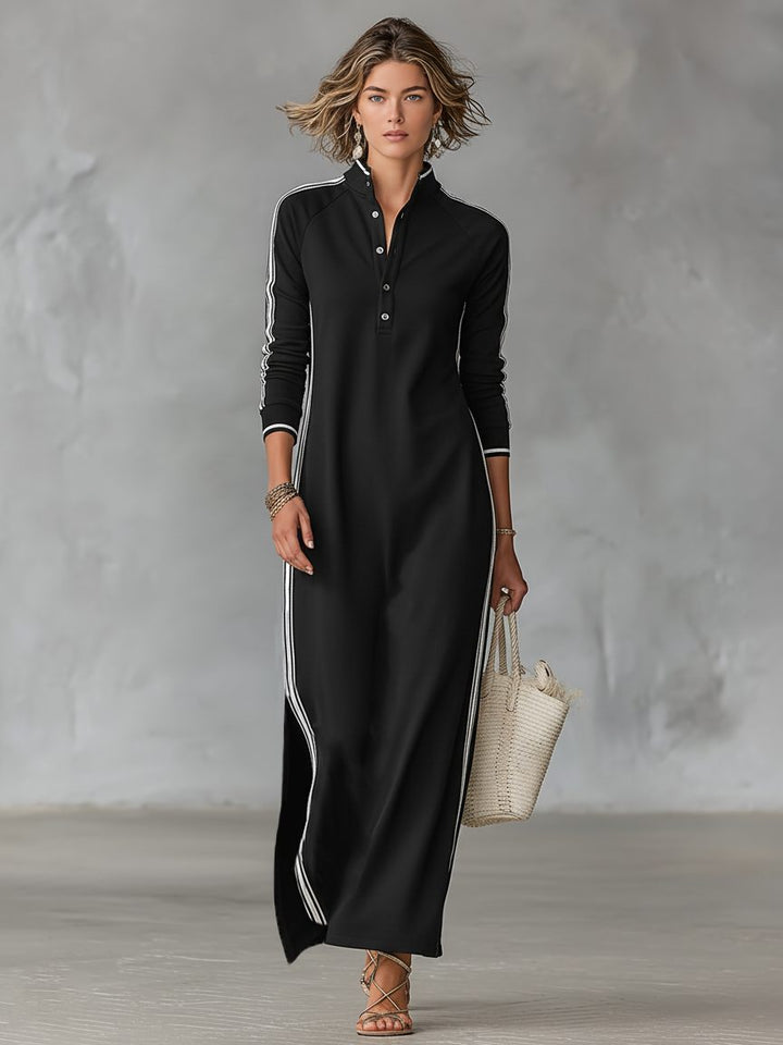 Elegant women's maxi shirt dress with button front and classic collar, perfect for spring/summer style.