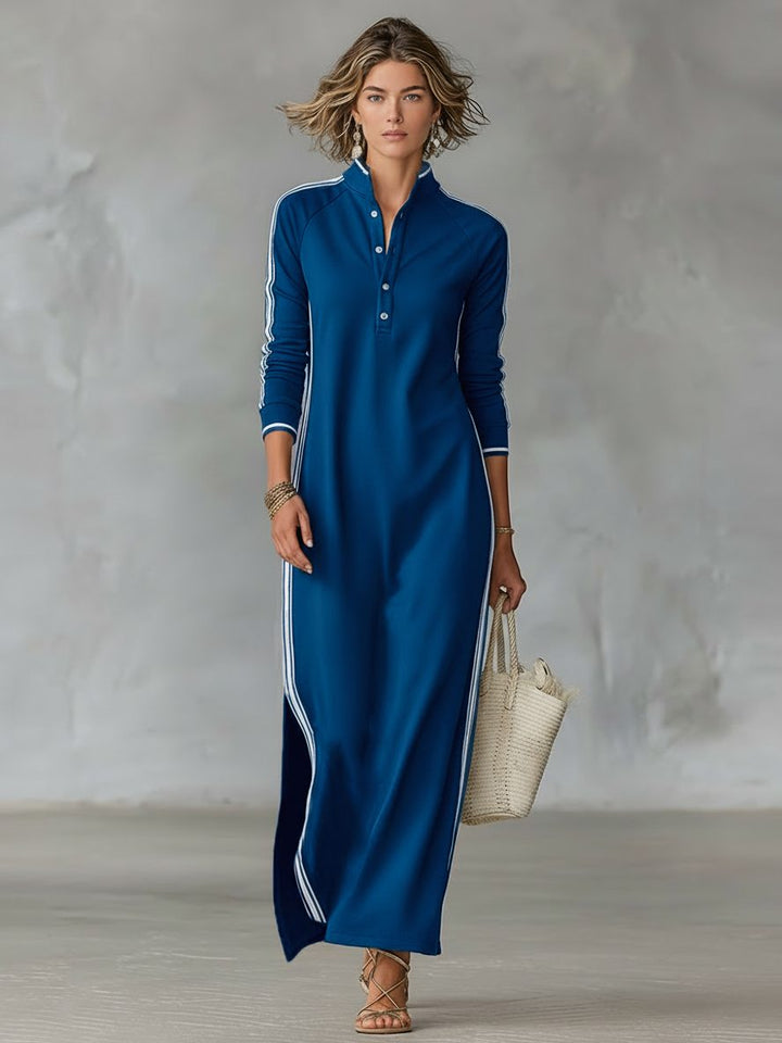 Stylish women's long sleeve maxi shirt dress with a sophisticated collared design and button-front detailing.