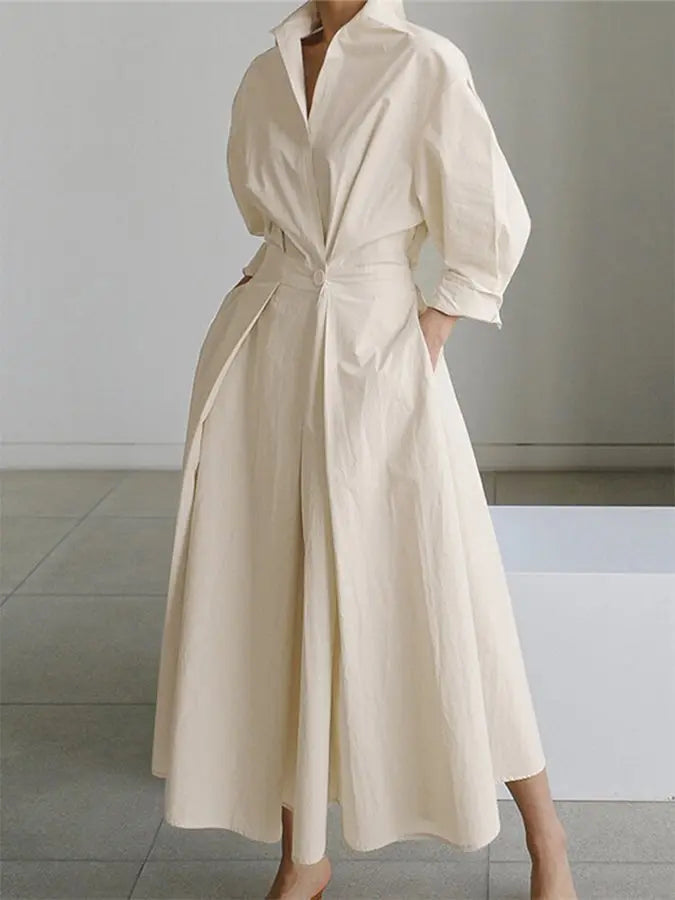 Elegant women's maxi shirt dress with long sleeves and wrap belt, perfect for versatile fashion.