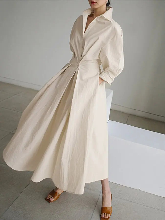Long sleeve wrap maxi shirt dress for women. Stylish & versatile, suitable for casual or elegant occasions.