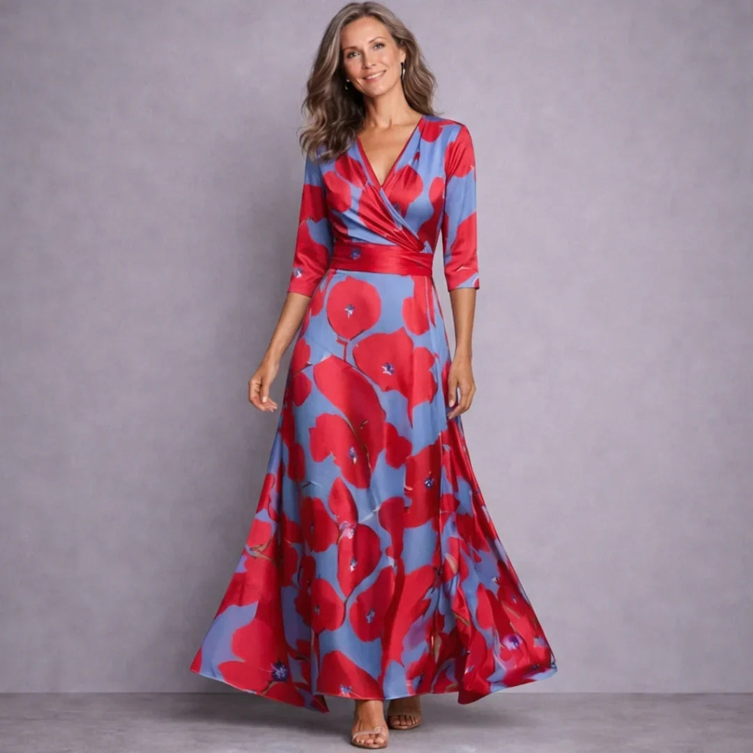 Comfortable & flowy women's elegant maxi dress with mid sleeves. Ideal for summer, special occasions, & day-to-night style.
