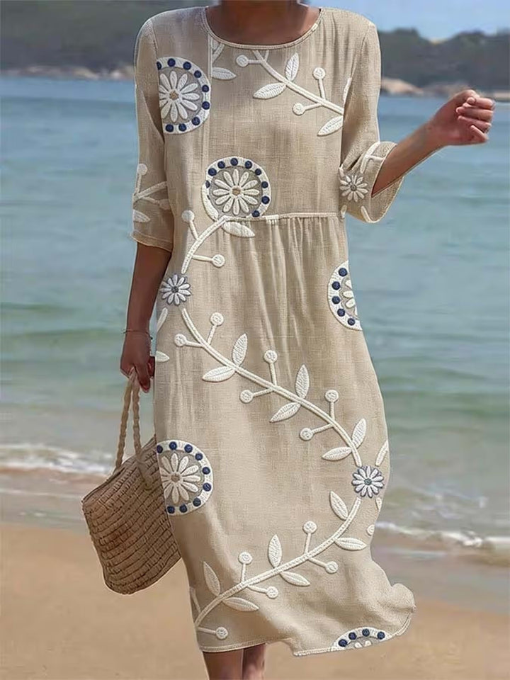 Elegant women's mid-sleeve midi dress, perfect for versatile fashion, casual or everyday wear with a comfortable fit.