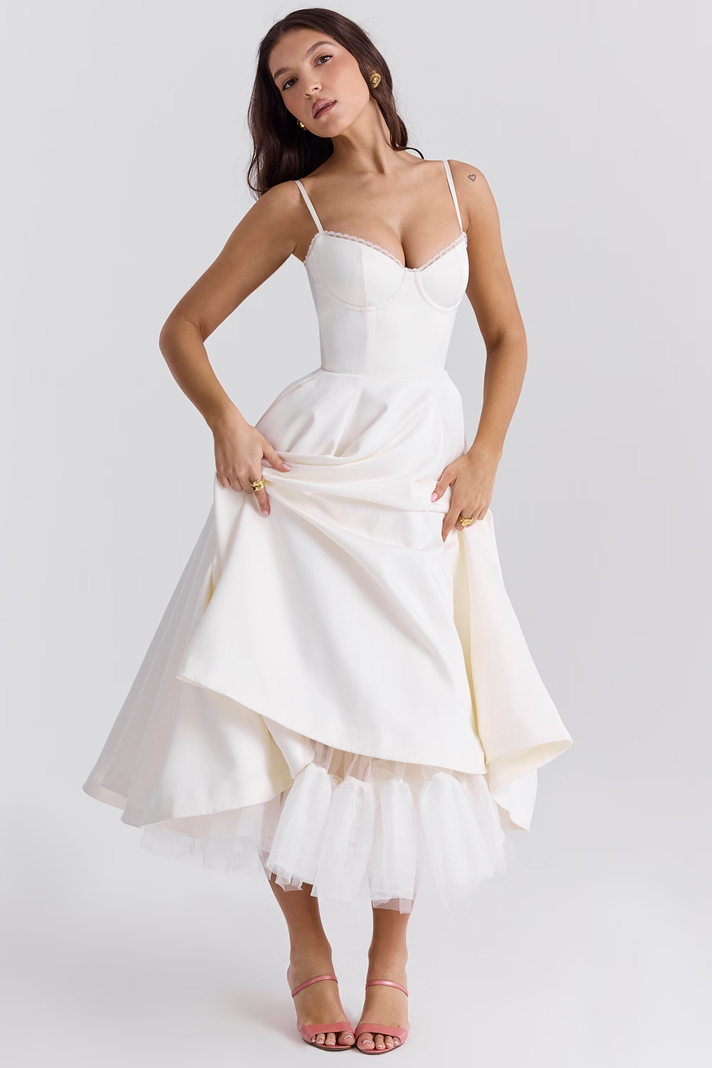 Occasion wear midi dress for women, featuring a flattering corset bodice and an A-line cut.
