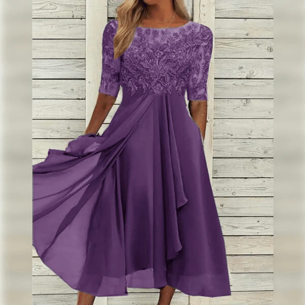 Elegant women's midi dress for special occasions. Perfect formal wear for parties & evening events.