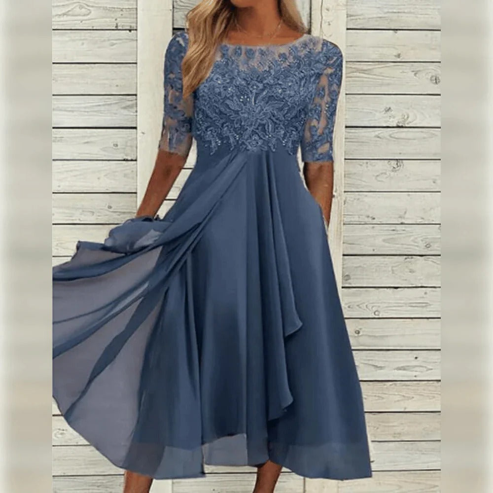 Beautiful women's occasion midi dress; perfect for sophisticated evening gatherings & celebrations.