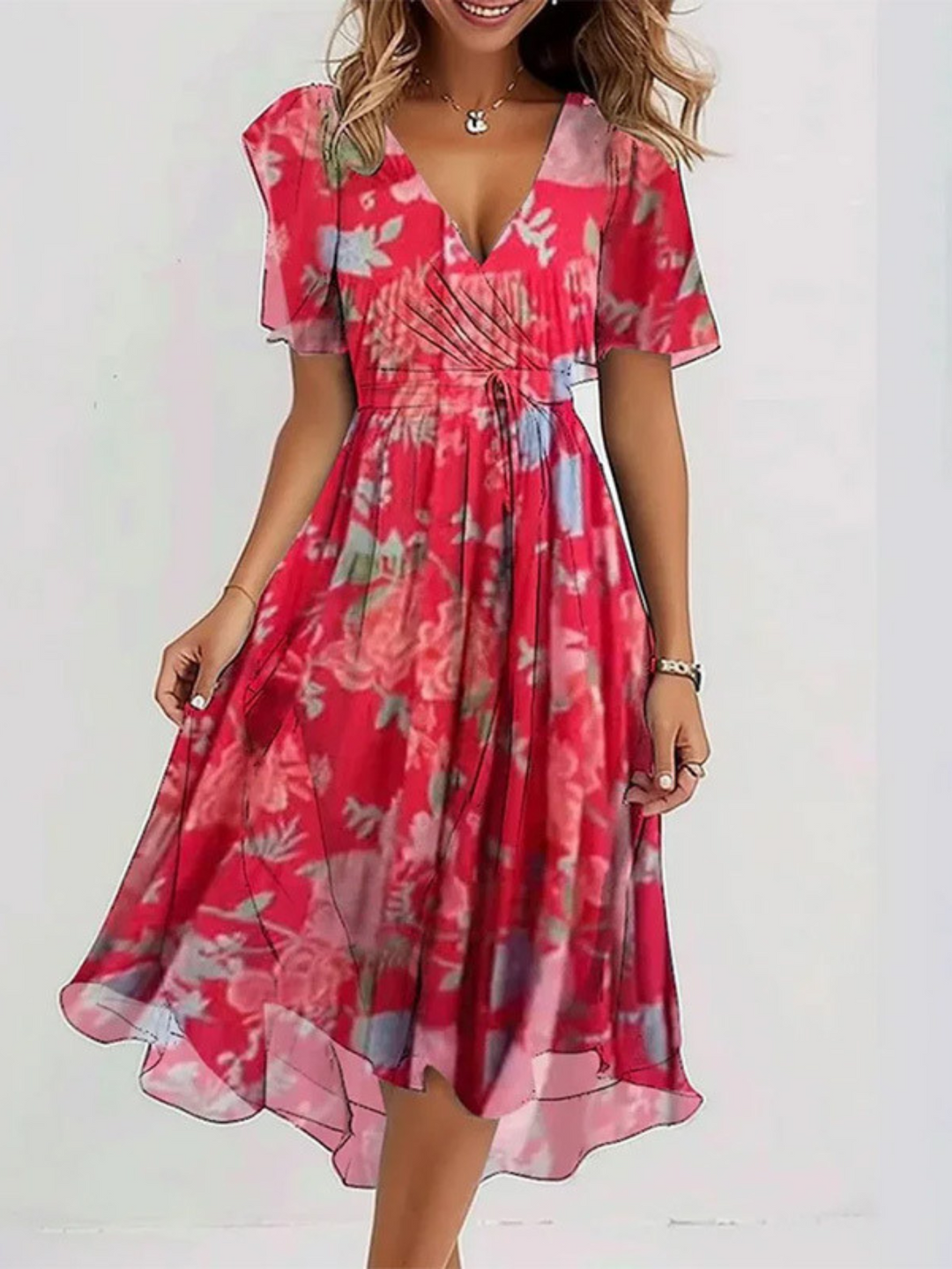 Boho casual women's midi dress, ideal for summer comfort. Stylish and offers effortless belly coverage.