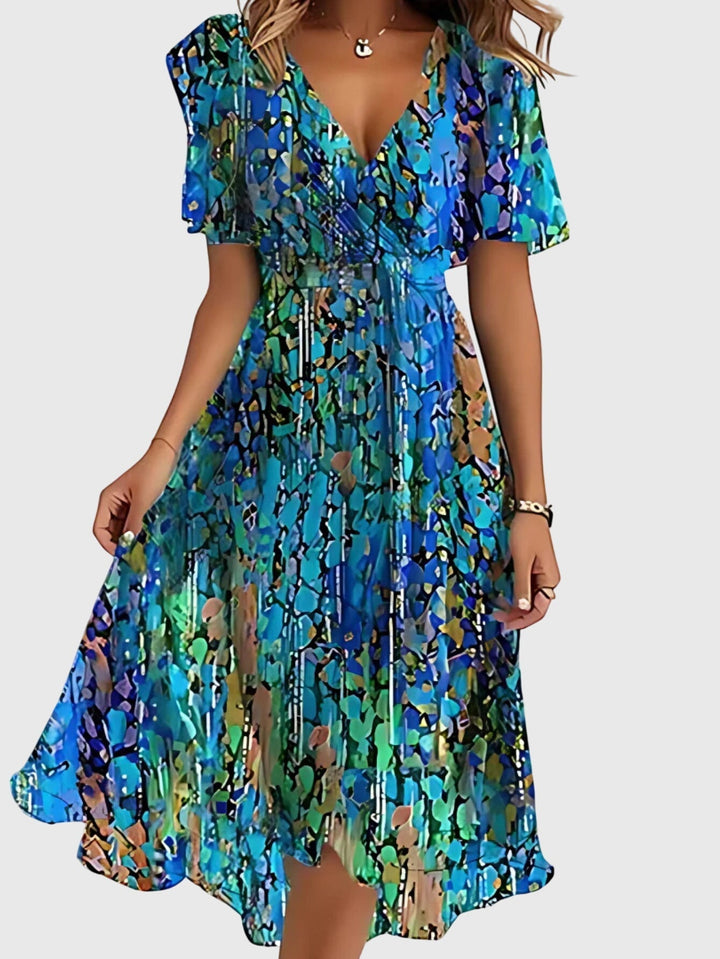 Fashionable women's midi dress designed for ultimate comfort and elegant belly coverage. Perfect for summer.