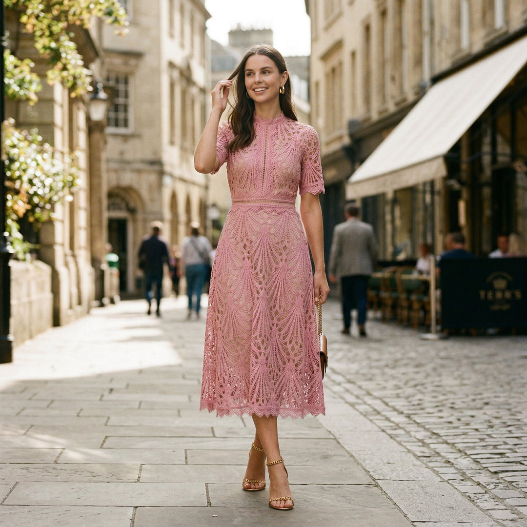 Comfortable yet elegant women's midi dress. Ideal formal wedding guest attire for all special events.