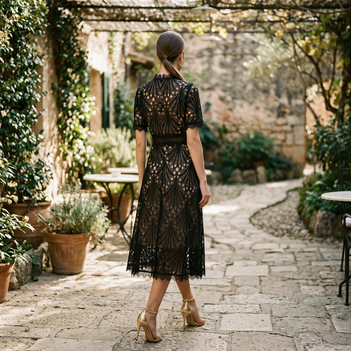 Sophisticated women's elegant midi dress. Ideal formal attire for wedding guests, cocktail parties & events.