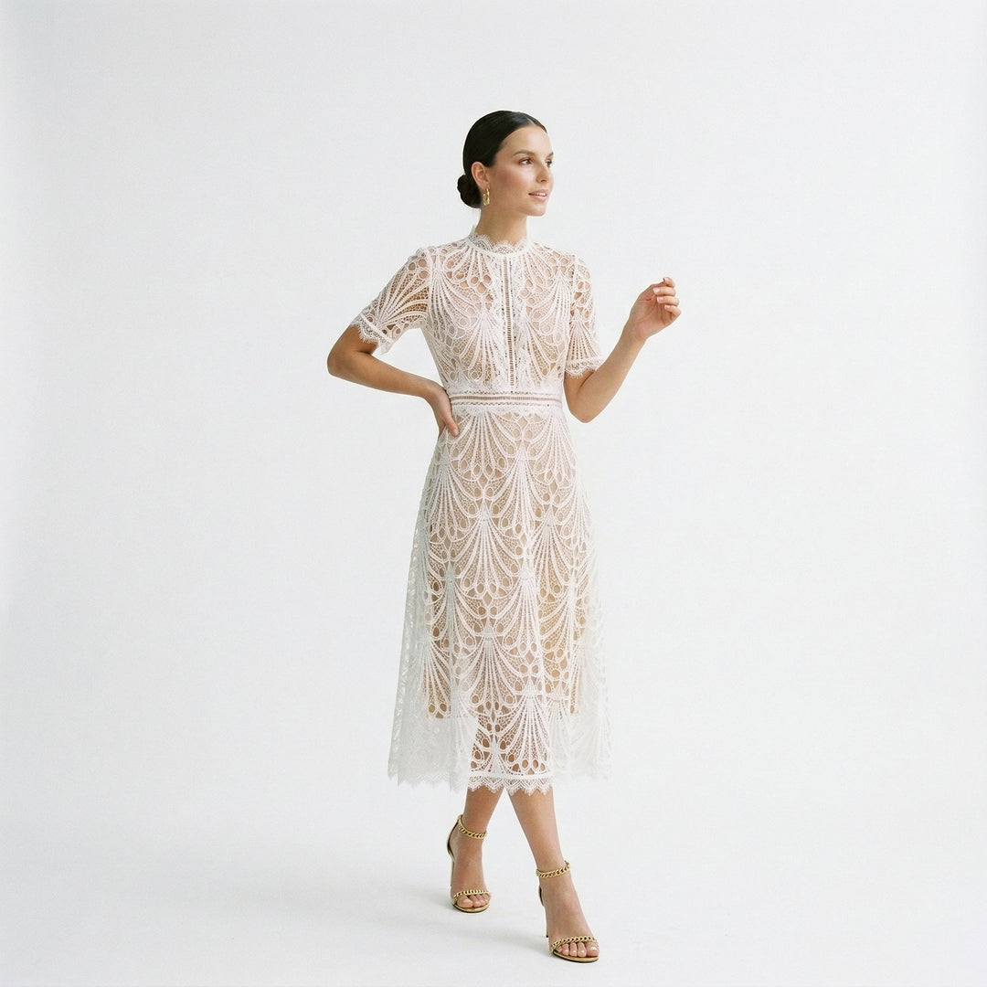 Stylish women's elegant midi dress. Versatile formal attire for wedding guests, parties, and special occasions.