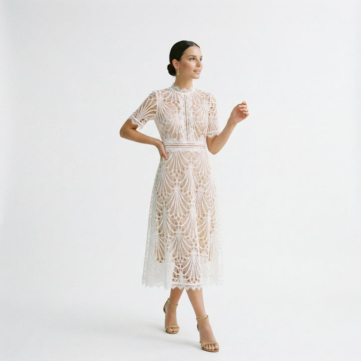 Stylish women's elegant midi dress. Versatile formal attire for wedding guests, parties, and special occasions.