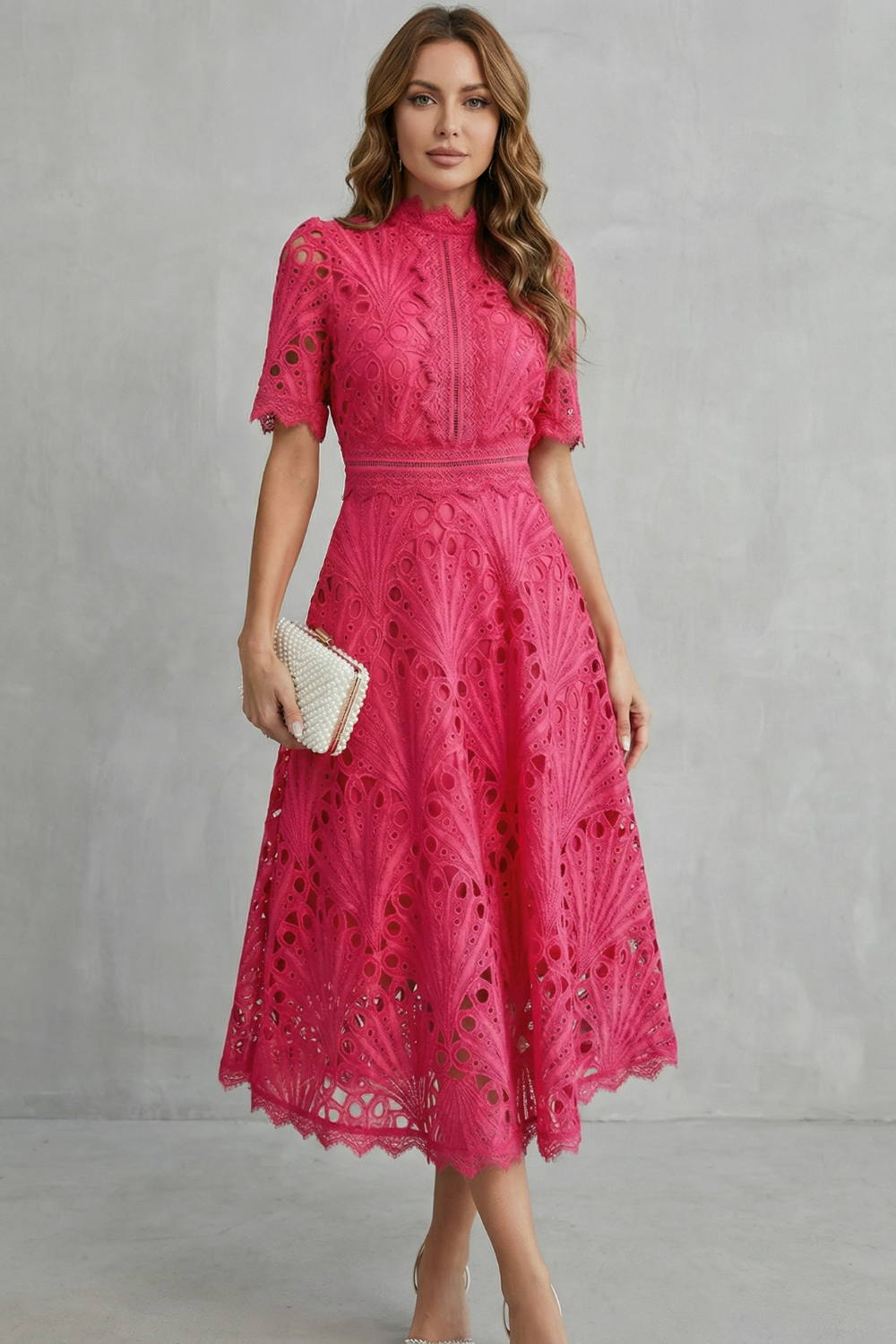 Chic women's midi dress. Elegant summer party dress & wedding guest attire. Ladies fashion for any special event.