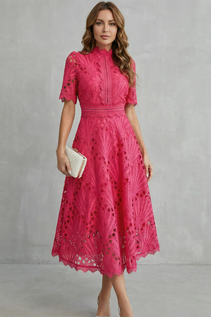 Chic women's midi dress. Elegant summer party dress & wedding guest attire. Ladies fashion for any special event.
