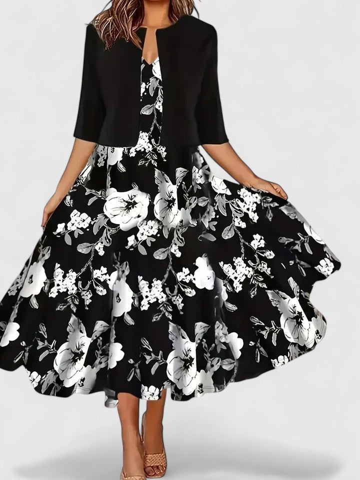 Flattering black midi dress, ideal for evening wear, parties & versatile women's fashion.
