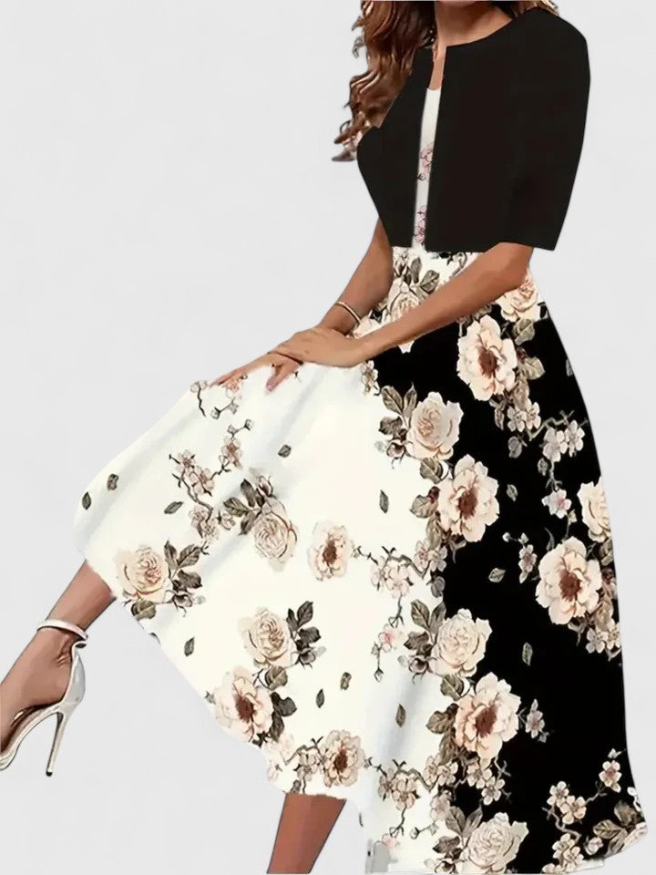 Beautiful floral print midi dress, elegant & chic for women's summer occasions.