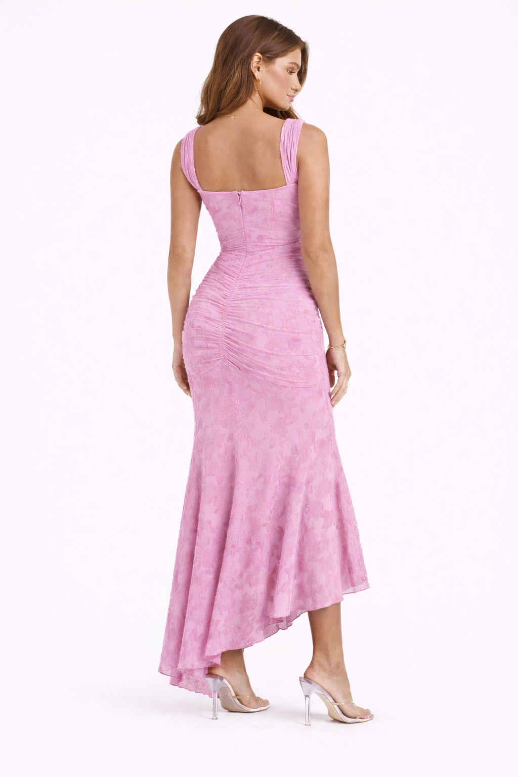 Classic women's evening midi dress with a flattering cowl neck, suitable for formal events.