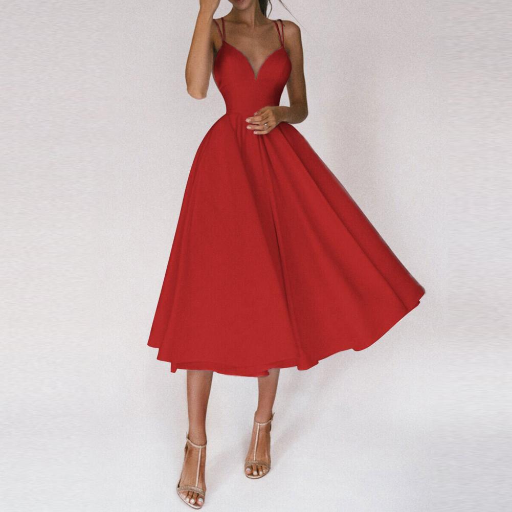 Versatile women's midi dress with a flared skirt and subtle strap detail, ideal for any occasion.