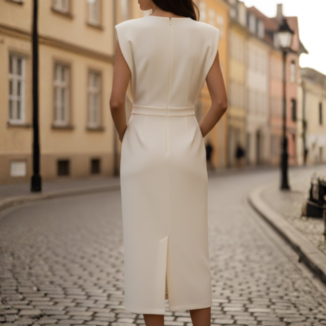 Chic strap midi dress for women, perfect for formal events or office wear.