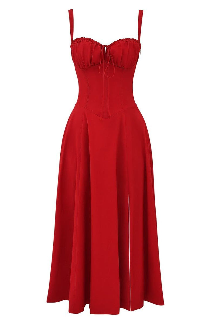 Elegant women's midi dress with a flattering waist design, versatile, and timeless style.