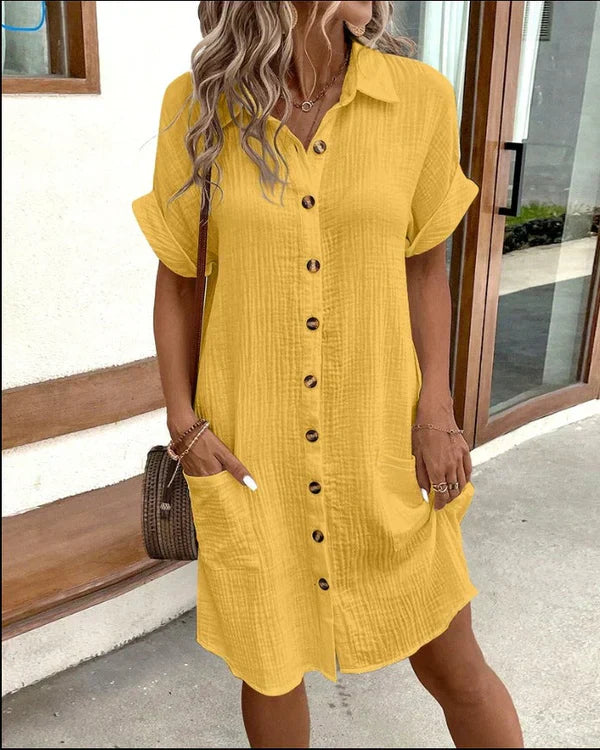 Effortless elegance in a midi shirt dress, ideal for spring and versatile styling