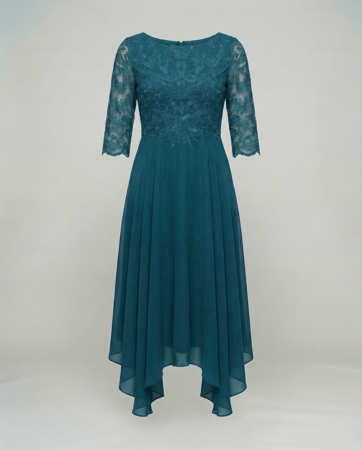 Flattering midi wedding guest dress for women, elegant design for any special occasion.
