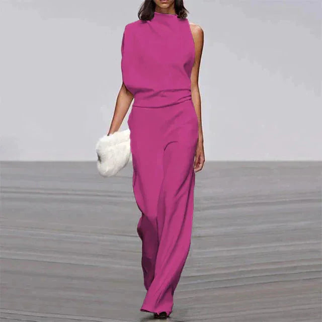 Chic wide-leg formal jumpsuit for women, sleeveless and elegant, perfect for evening parties & special occasions.