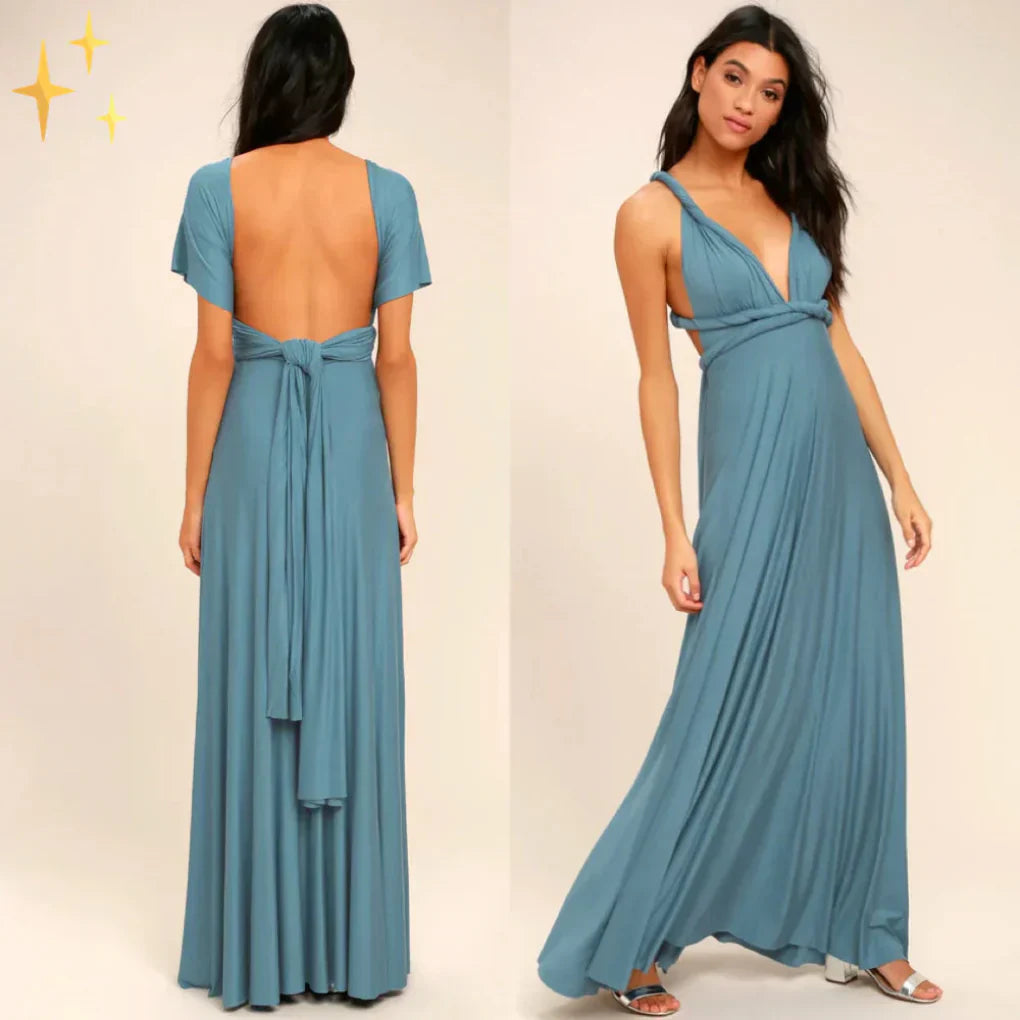 Luxurious women's multiway maxi dress, easily convertible, serving as a stunning evening gown or party dress.