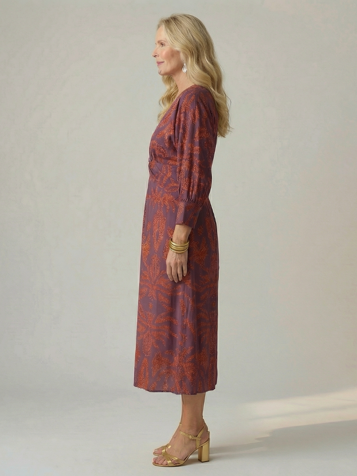Natural feel women's long sleeve wrap midi dress, elegant, comfortable, and versatile for any occasion.