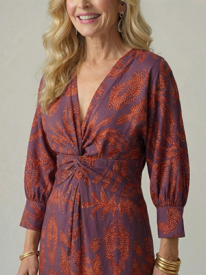 Classic elegant women's long sleeve midi wrap dress, a comfortable and flattering addition to any wardrobe.