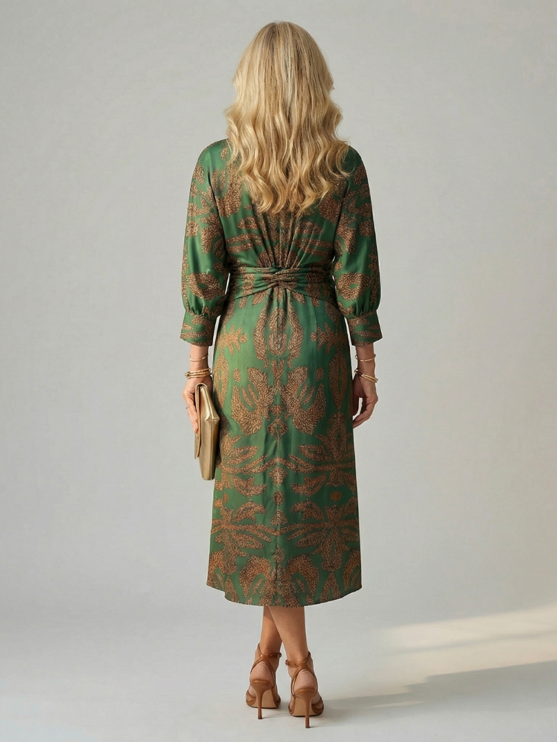 Women's long sleeve wrap midi dress, elegant & comfortable for spring/autumn fashion.