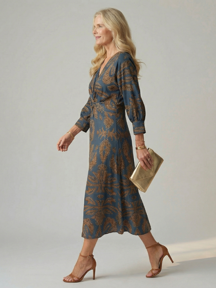 Elegant yet casual long sleeve midi wrap dress for women, a versatile choice for any season.
