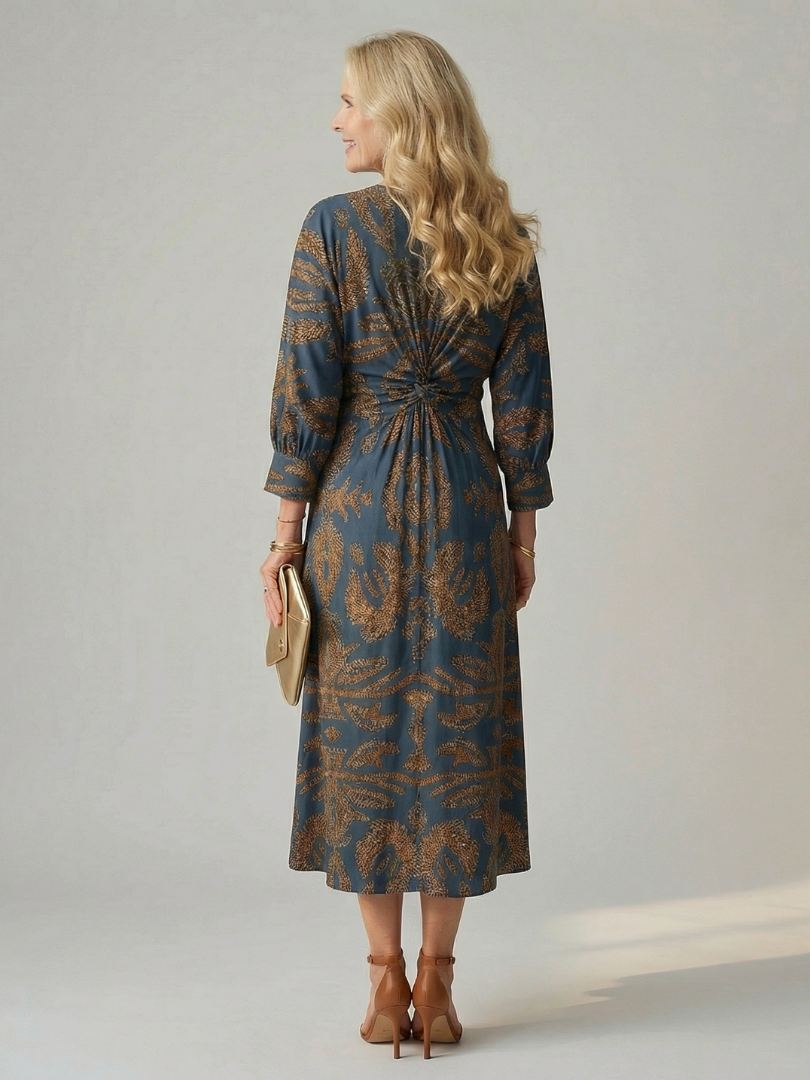 Autumn/spring women's elegant long sleeve midi wrap dress, a comfortable and versatile fashion piece.
