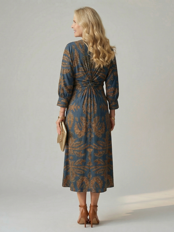 Autumn/spring women's elegant long sleeve midi wrap dress, a comfortable and versatile fashion piece.