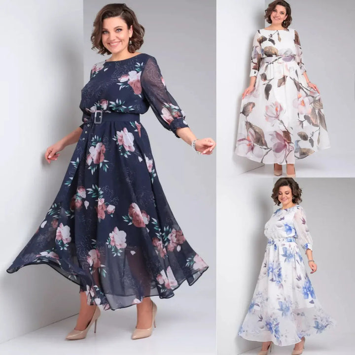 Elegant women's navy midi dress, perfect for formal occasions, party wear & refined style. Flattering long sleeve design.