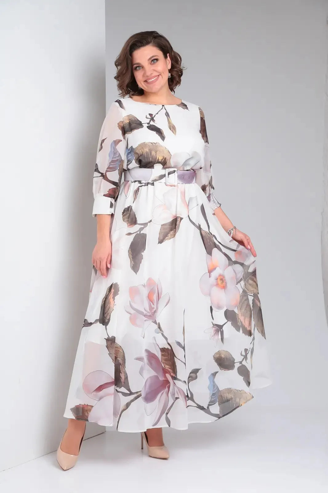 Flattering women's elegant midi dress in pink, perfect for formal parties & versatile occasion wear.