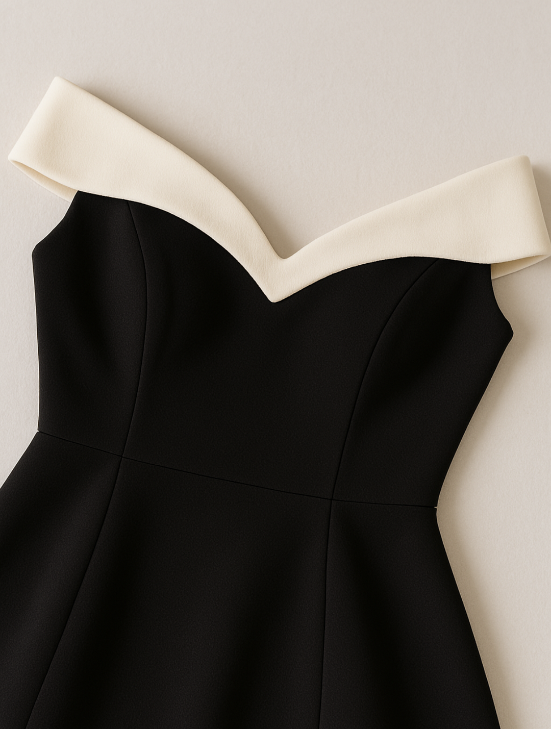 Women's stunning off-shoulder contrast mini dress. A stylish and elegant cocktail or party dress.