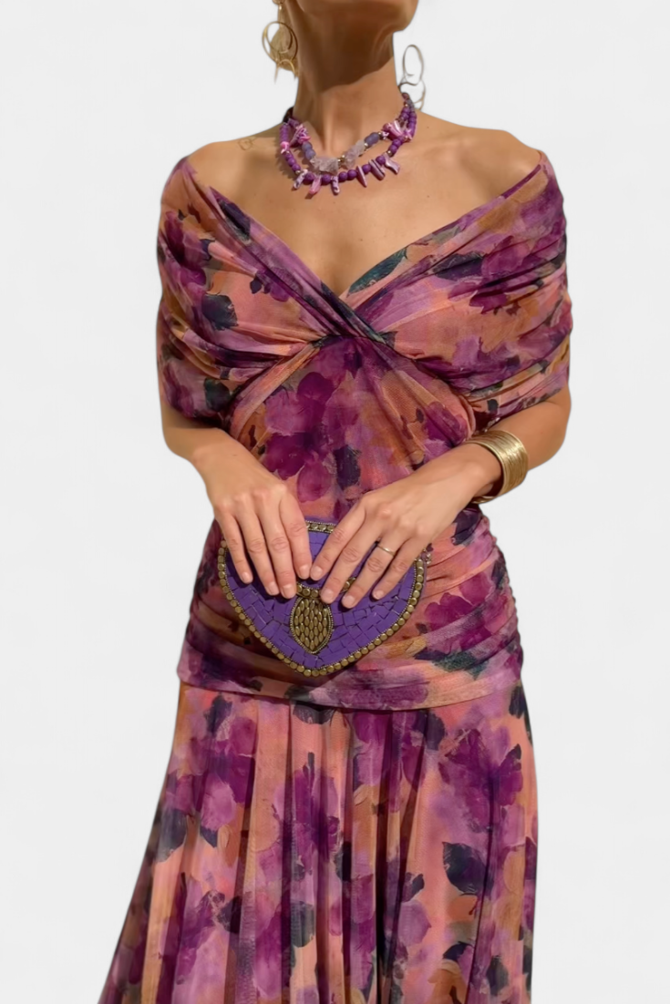 Beautiful off-shoulder maxi dress for women, a sophisticated choice for elegant evening events.