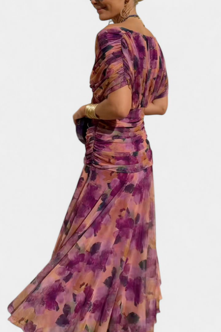 Off-shoulder evening dress, elegant long design for women, perfect for formal celebrations.