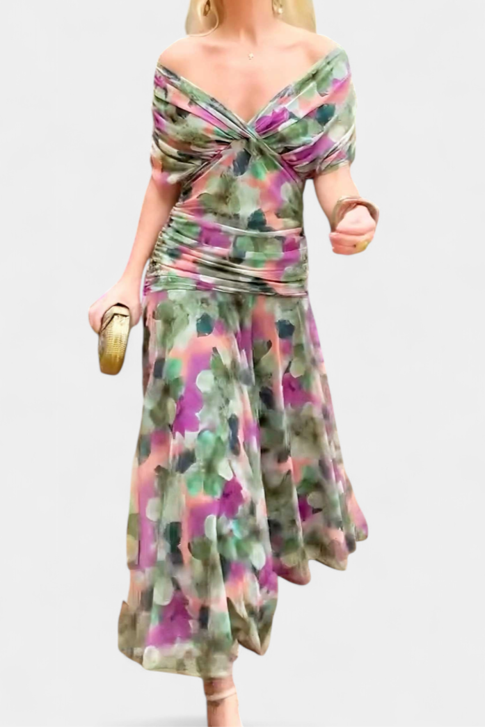 Sophisticated long maxi dress for women, off-shoulder style, ideal for evening parties.